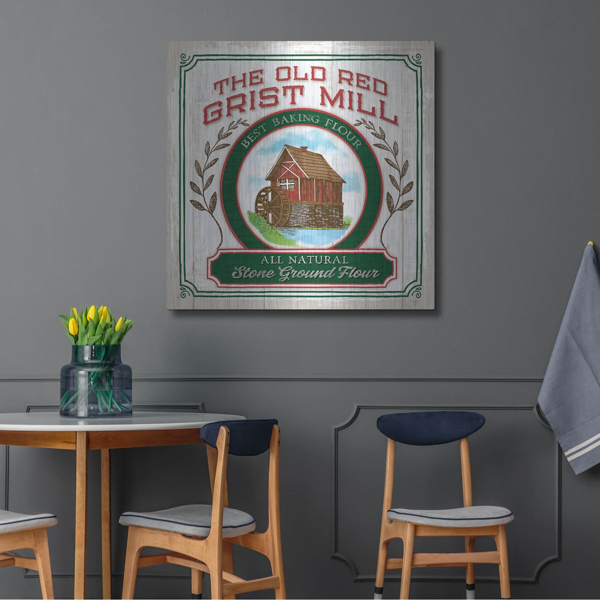 'Grist Mill Flour' by Mollie B Art – Metal Wall Art, 36x36 room view