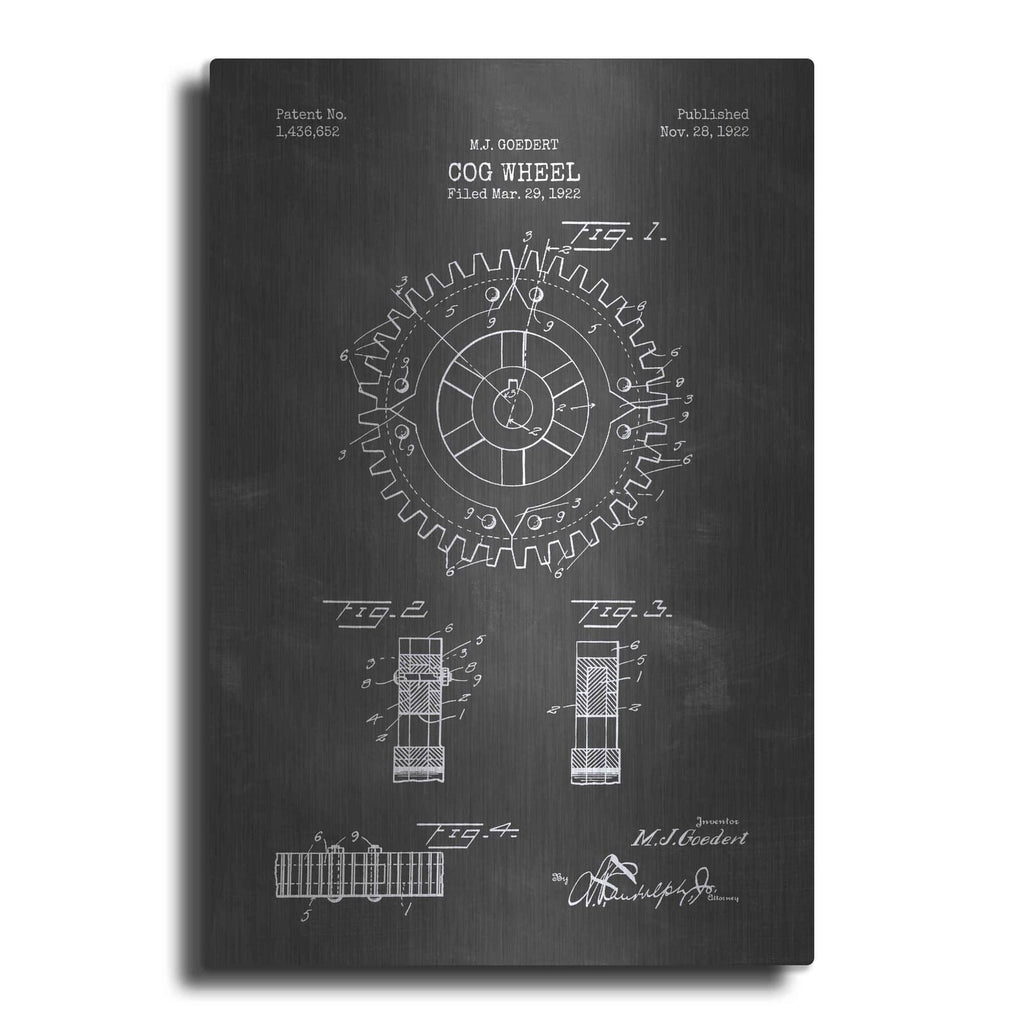 'Cog Wheel Blueprint Patent Chalkboard' – Metal Wall Art