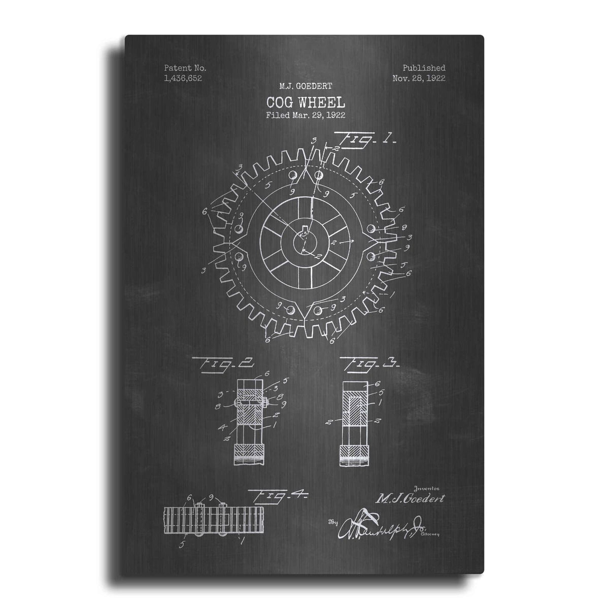 'Cog Wheel Blueprint Patent Chalkboard' – Metal Wall Art