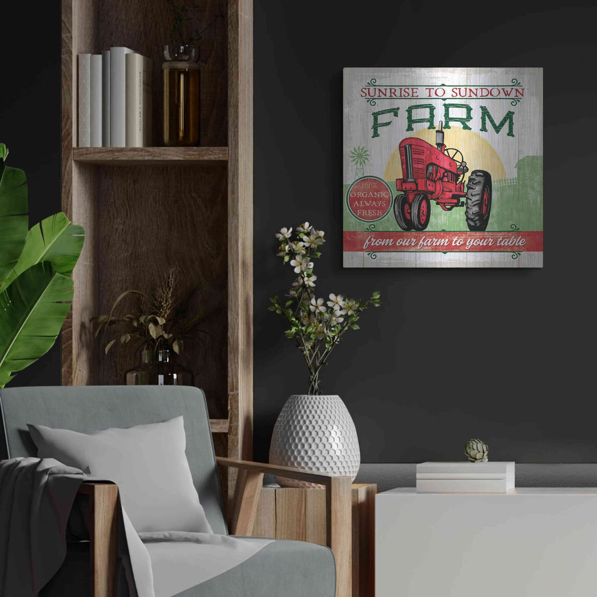 'Tractor' by Mollie B Art – Metal Wall Art, 24x24 room view