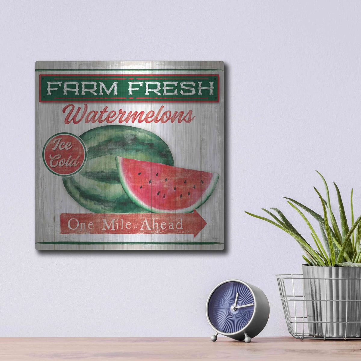 'Watermelon Farm' by Mollie B Art – Metal Wall Art, 12x12 room view