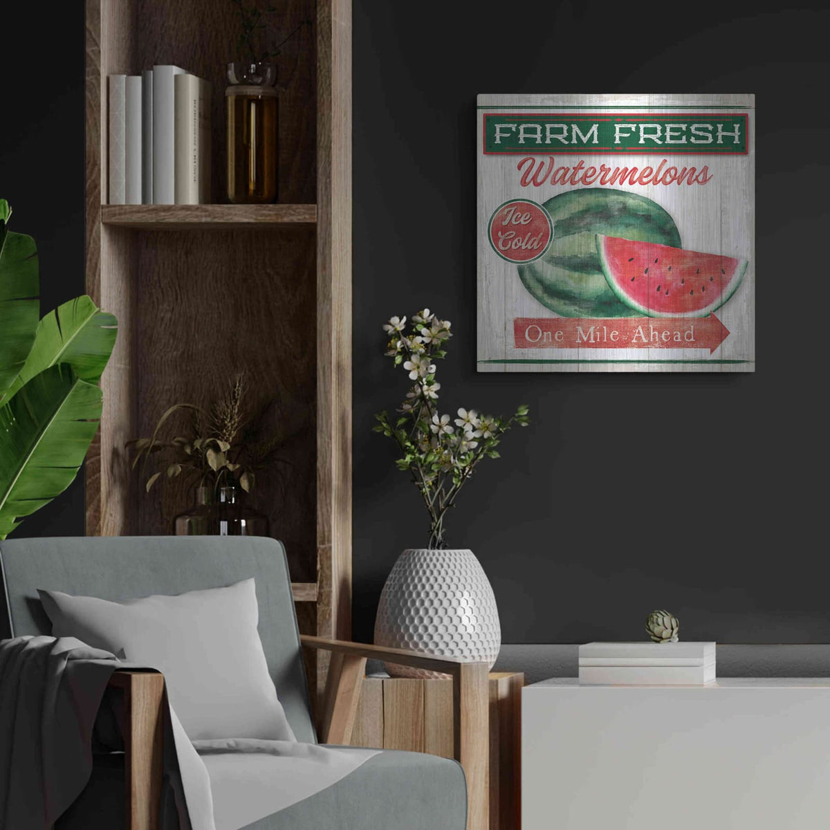 'Watermelon Farm' by Mollie B Art – Metal Wall Art, 24x24 room view