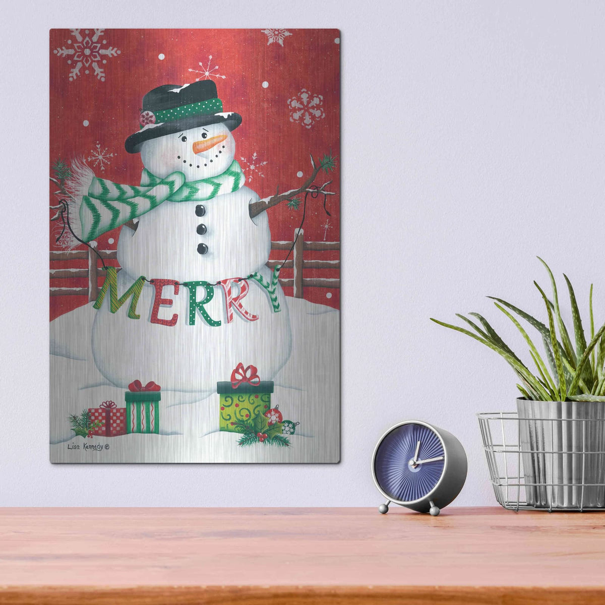 'Hope Snowman' by Lisa Kennedy – Metal Wall Art, 12x16 room view