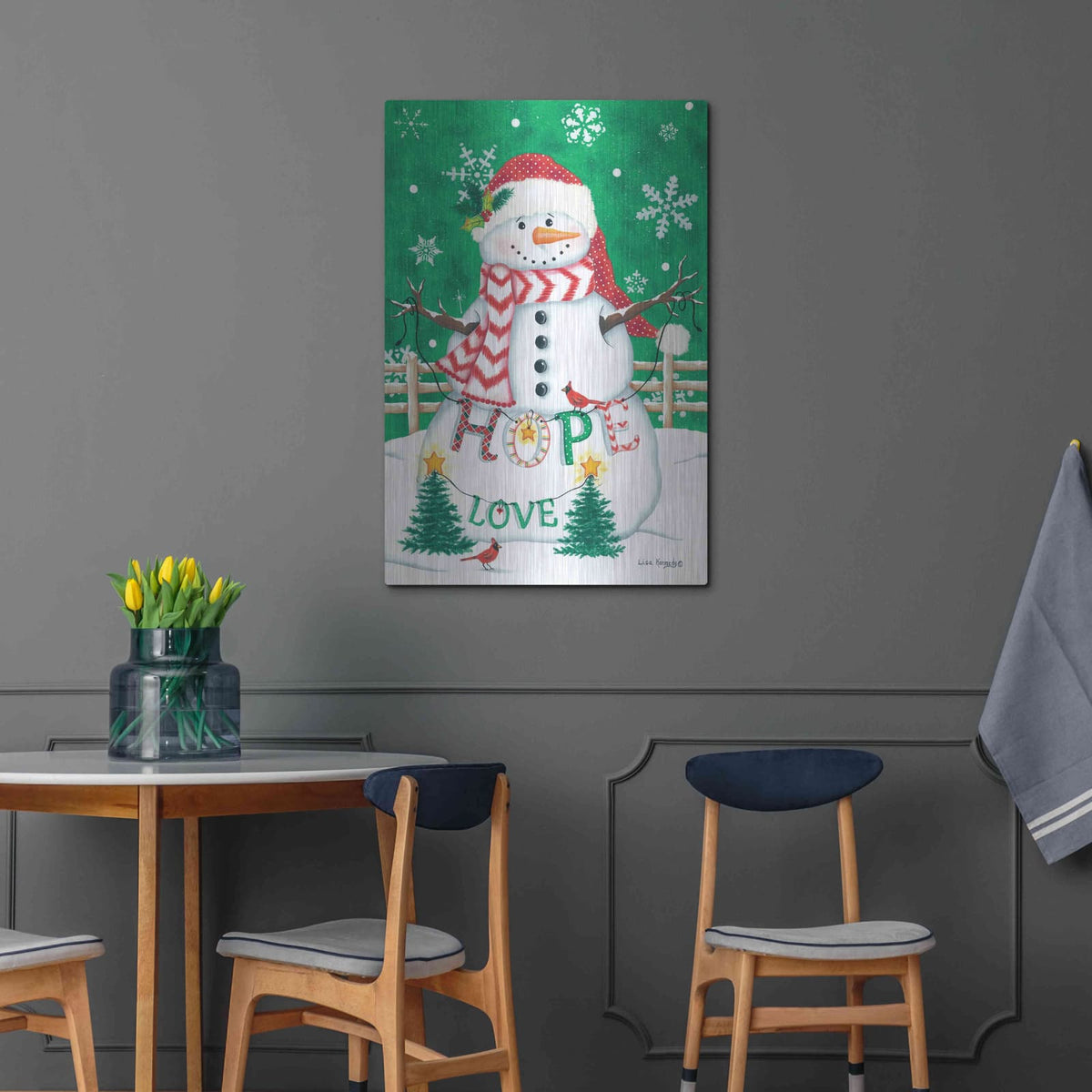 'Merry Snowman' by Lisa Kennedy – Metal Wall Art, 24x36 room view