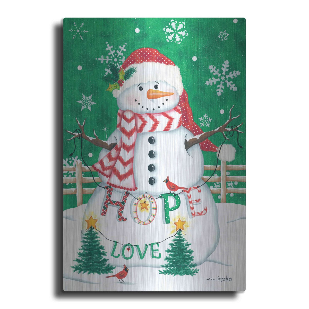 'Merry Snowman' by Lisa Kennedy – Metal Wall Art
