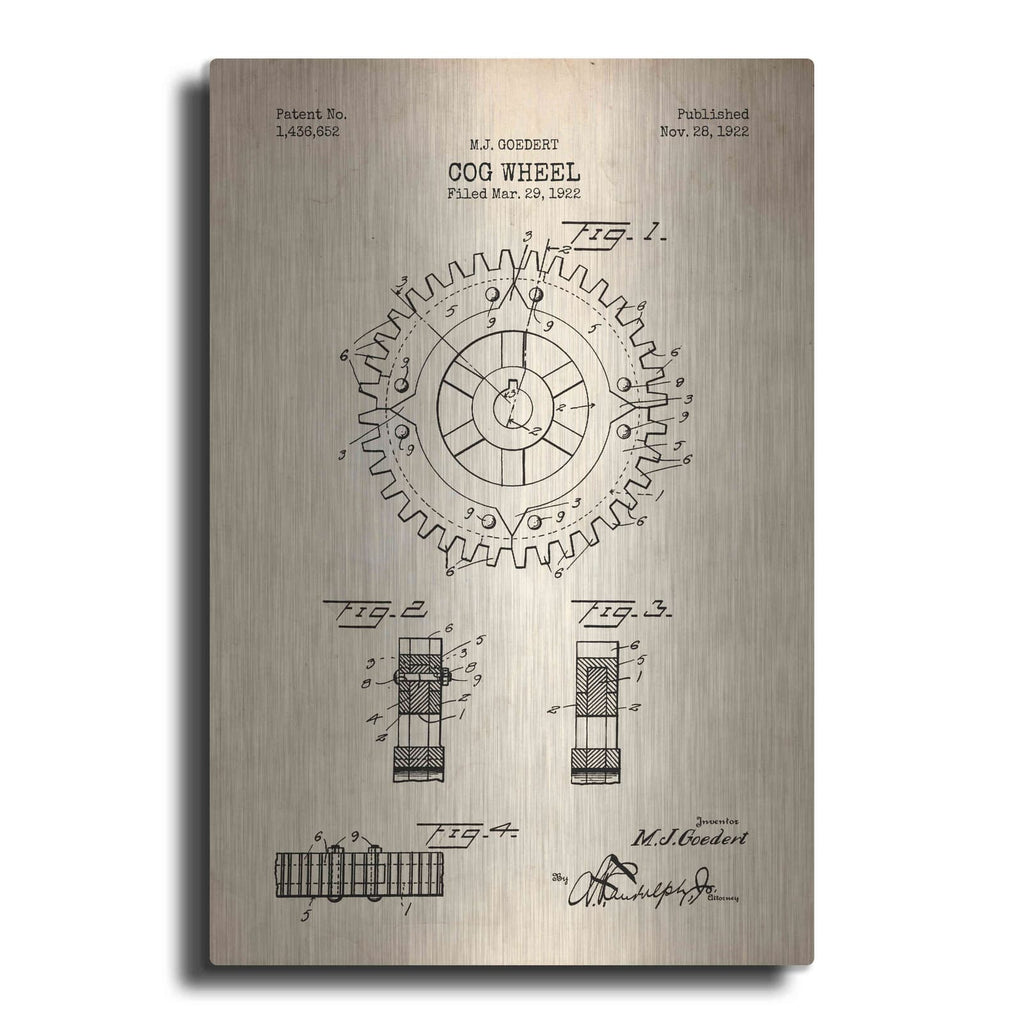 'Cog Wheel Blueprint Patent Parchment' – Metal Wall Art