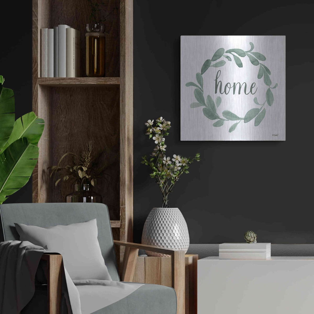 'Welcome Home Wreath' by Kate Sherrill – Metal Wall Art, 24x24 room view