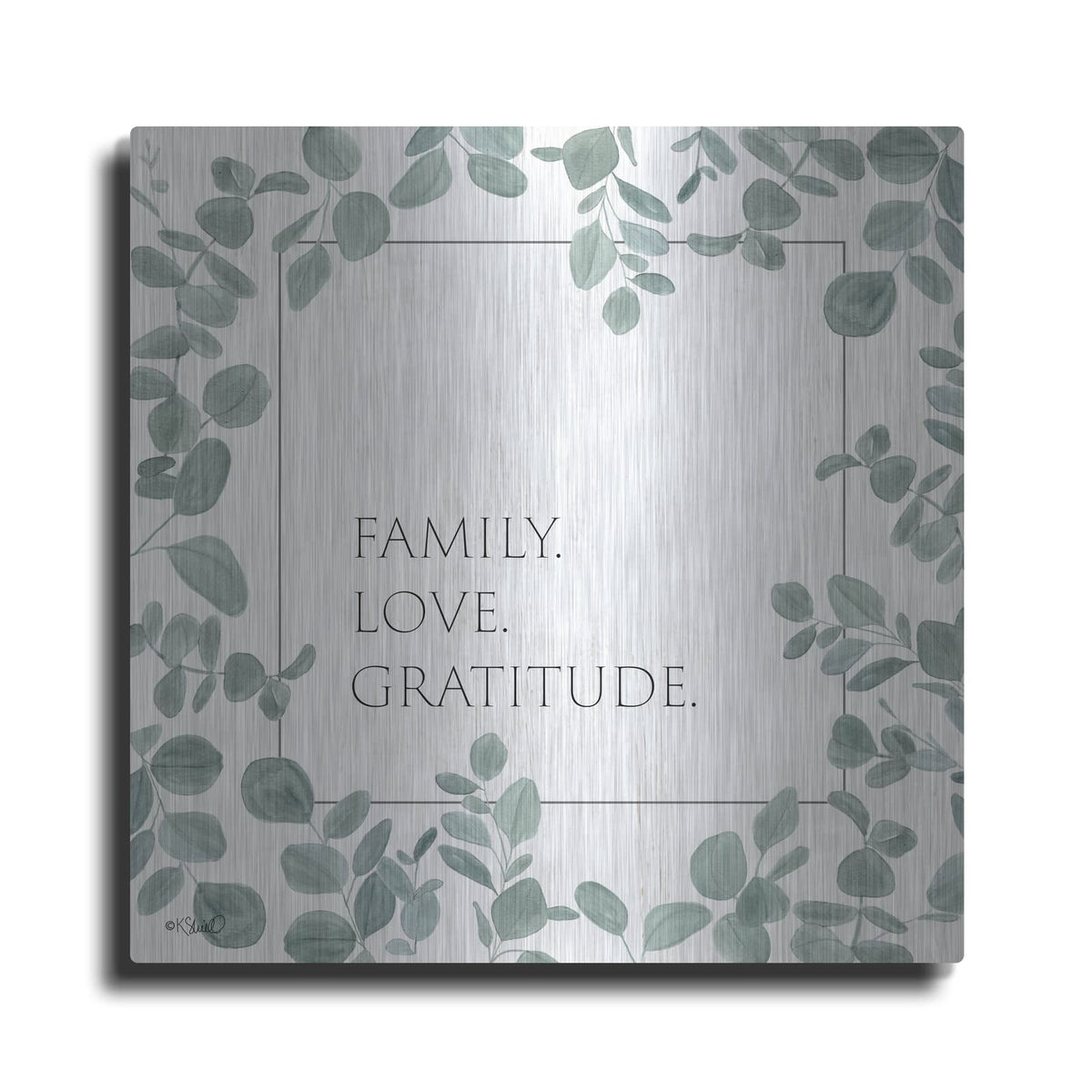 'Family Love Gratitude Eucalyptus' by Kate Sherrill – Metal Wall Art