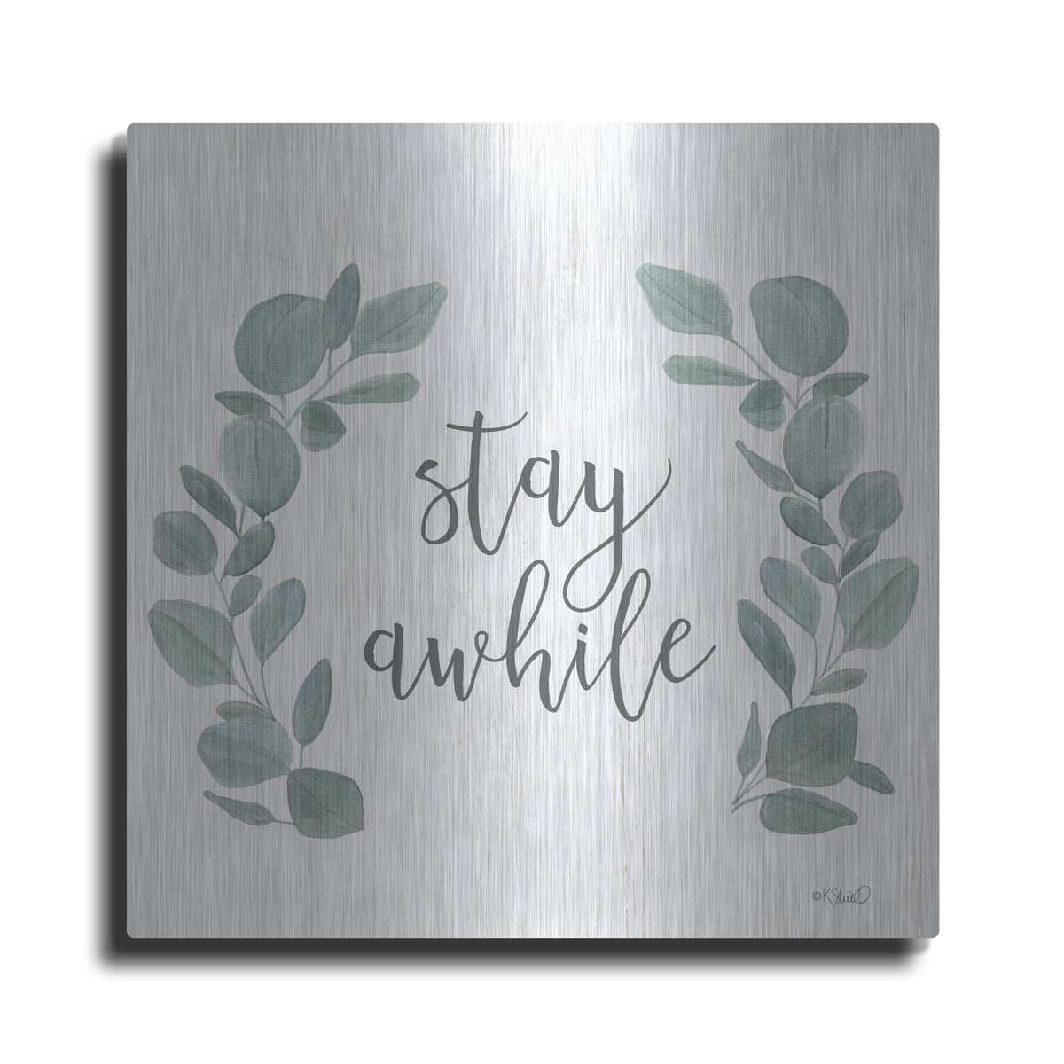 'Stay Awhile Eucalyptus' by Kate Sherrill – Metal Wall Art