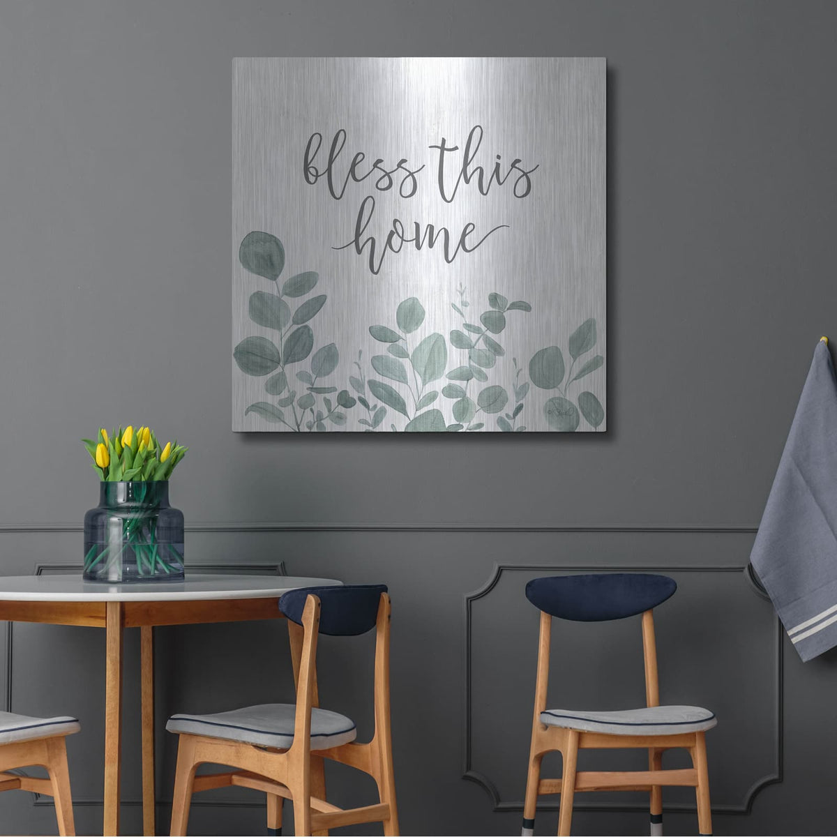 'Bless This Home Eucalyptus' by Kate Sherrill – Metal Wall Art, 36x36 room view