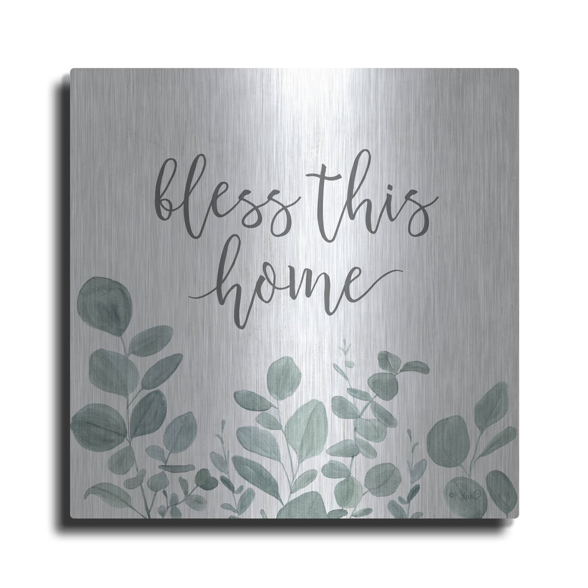 'Bless This Home Eucalyptus' by Kate Sherrill – Metal Wall Art