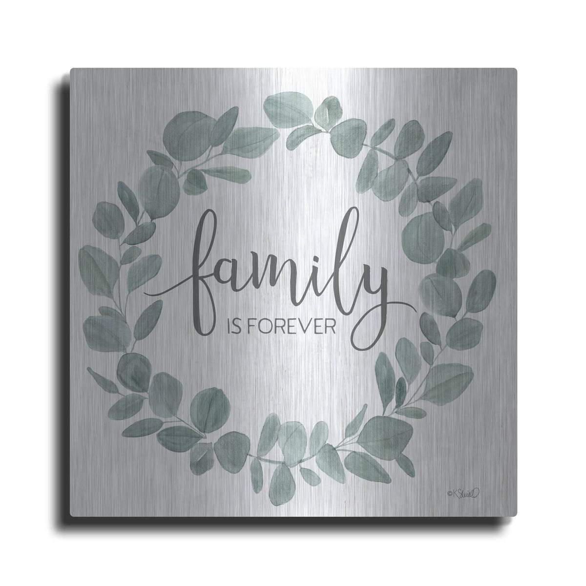 'Family Forever Eucalyptus Wreath' by Kate Sherrill – Metal Wall Art