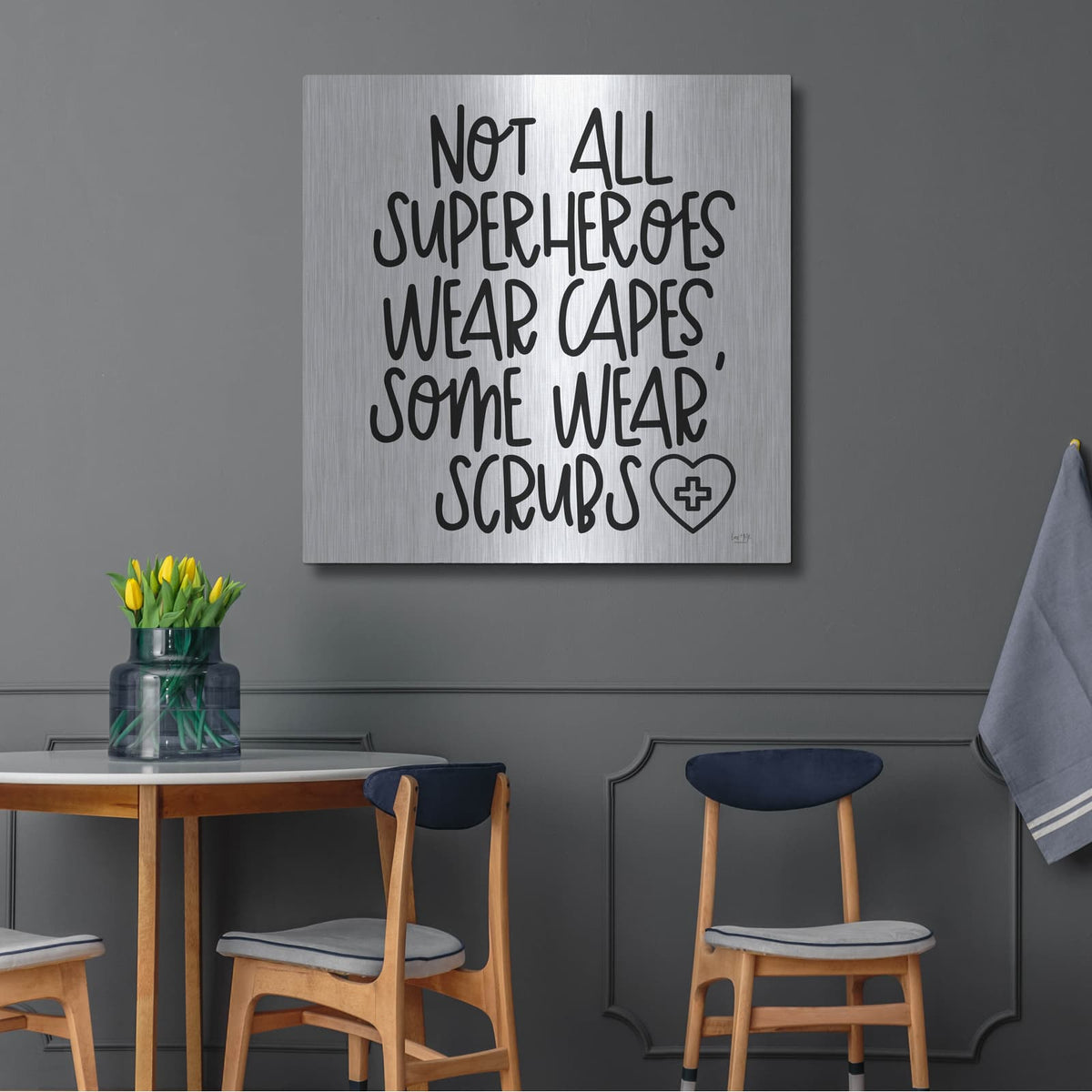 'Not All Superheroes Wear Capes' by Lux + Me – Metal Wall Art, 36x36 room view