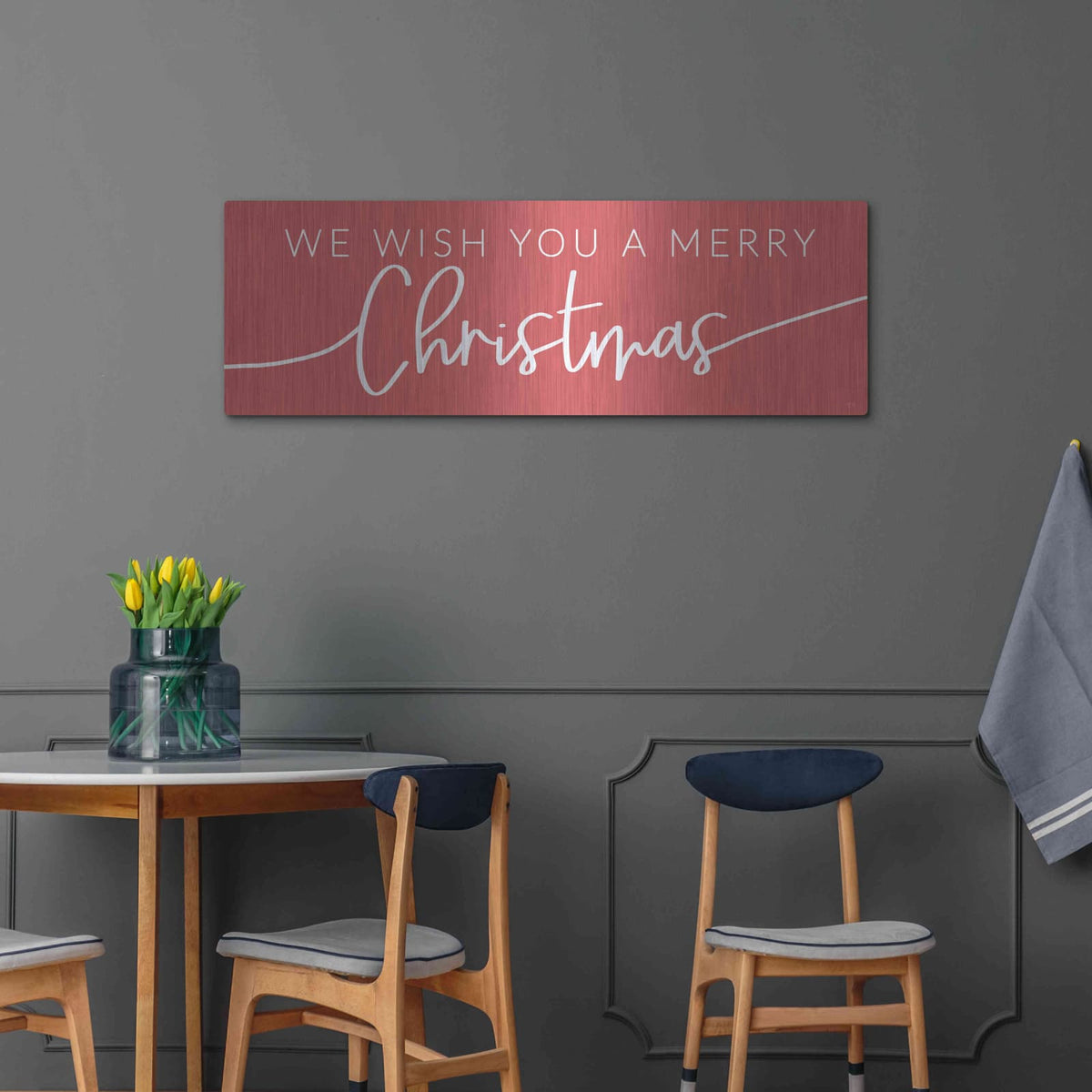 'We Wish You a Merry Christmas' by Lux + Me – Metal Wall Art, 48x16 room view