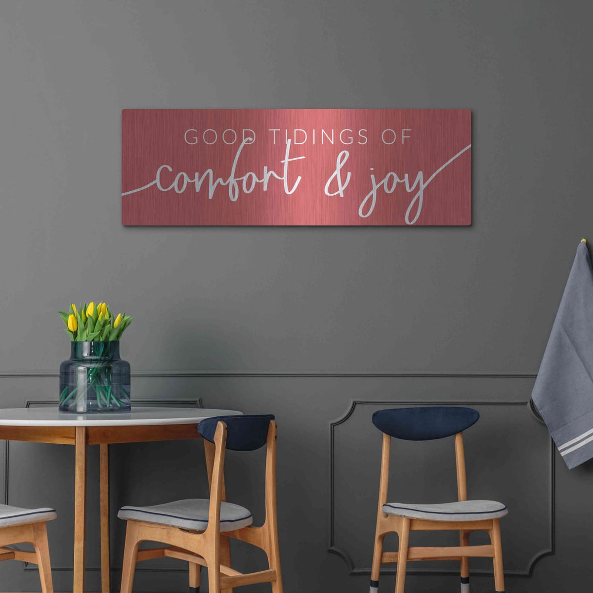 'Good Tidings of Comfort & Joy' by Lux + Me – Metal Wall Art, 48x16 room view