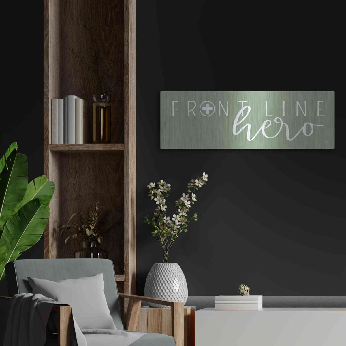 'Front Line Hero' by Lux + Me – Metal Wall Art, 36x12 room view