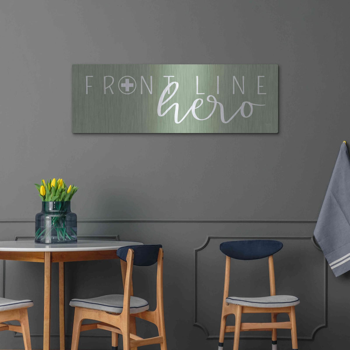 'Front Line Hero' by Lux + Me – Metal Wall Art, 48x16 room view