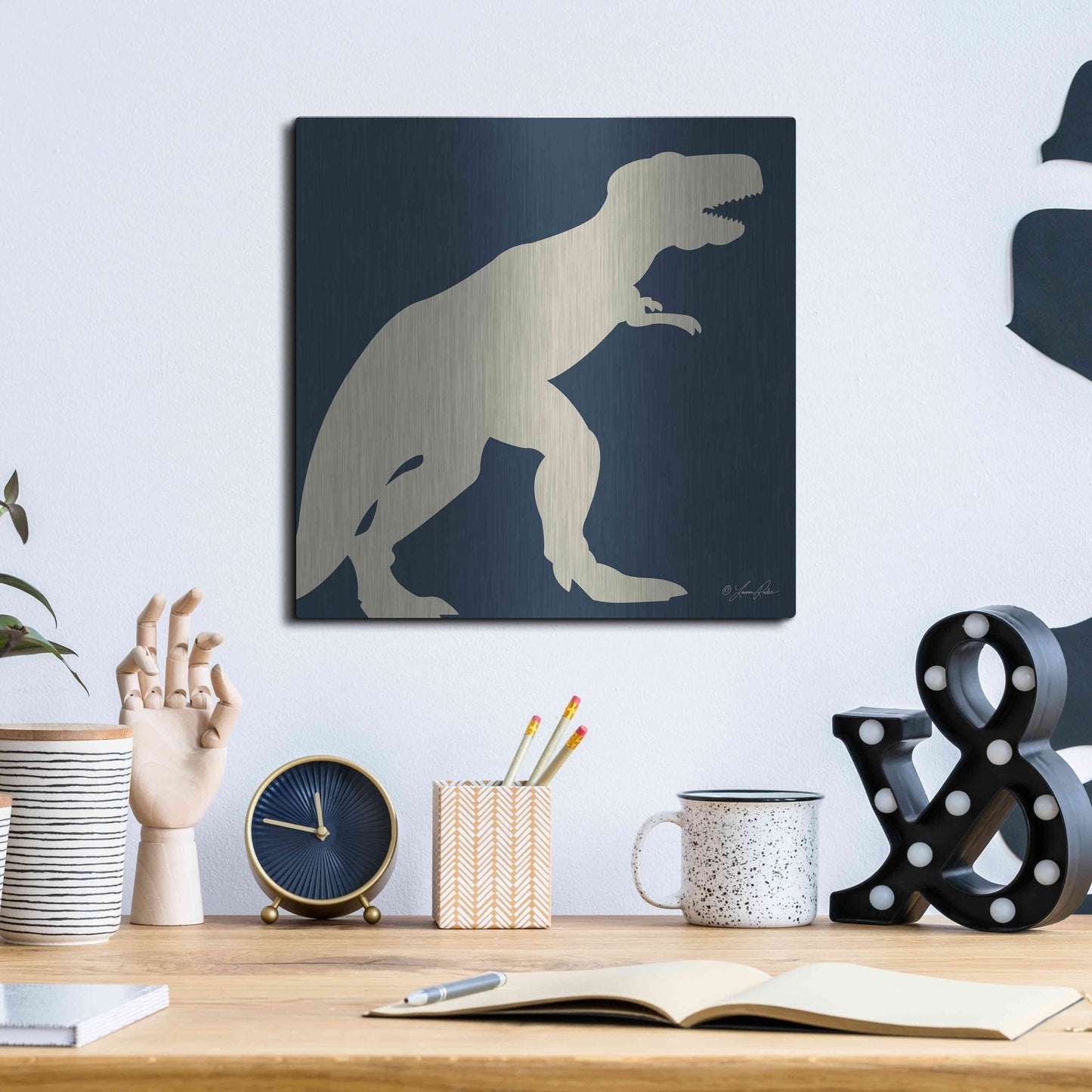 Luxe Metal Art 'Dino I' by Lauren Rader, Metal Wall Art,12x12