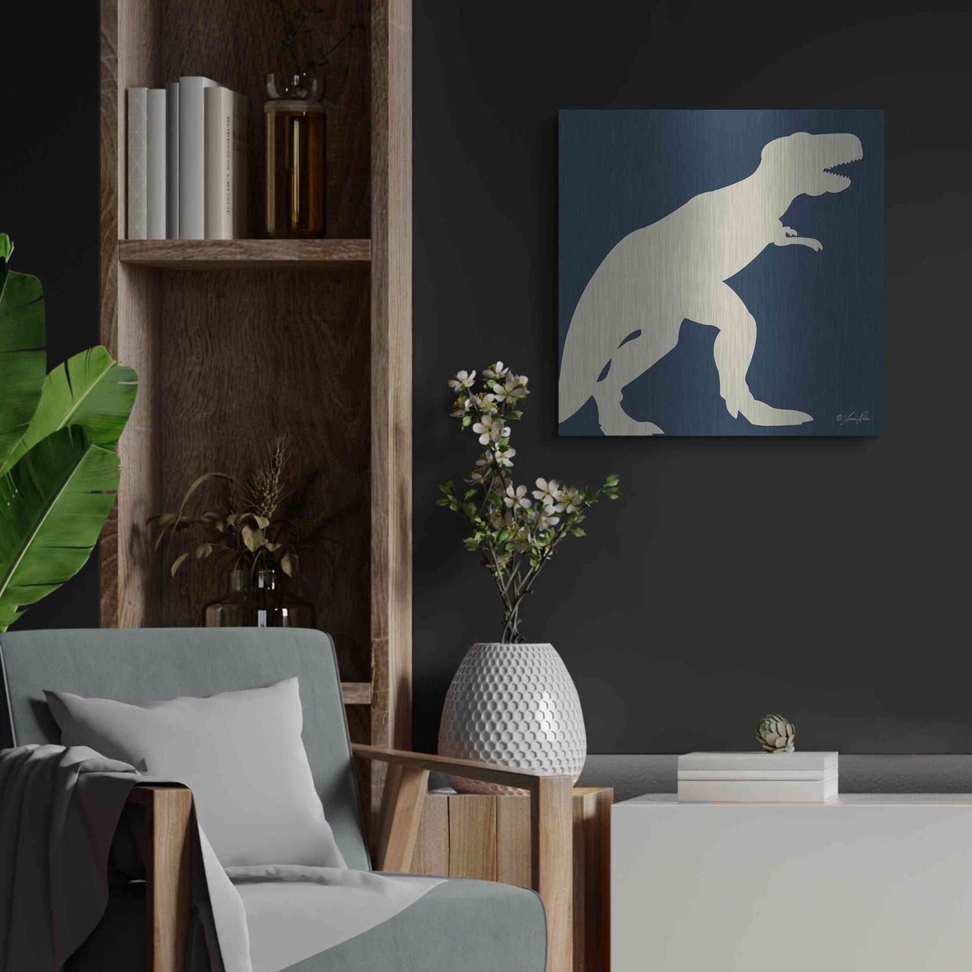 Luxe Metal Art 'Dino I' by Lauren Rader, Metal Wall Art,24x24