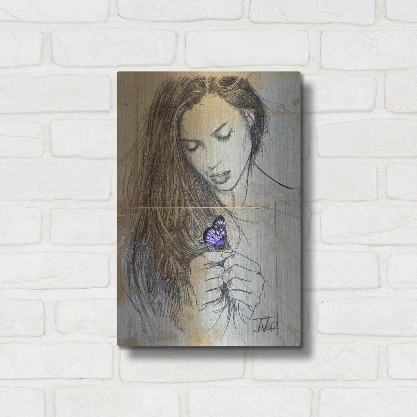 Luxe Metal Art 'Blue Butterfly' by Loui Jover, Metal Wall Art,12x16