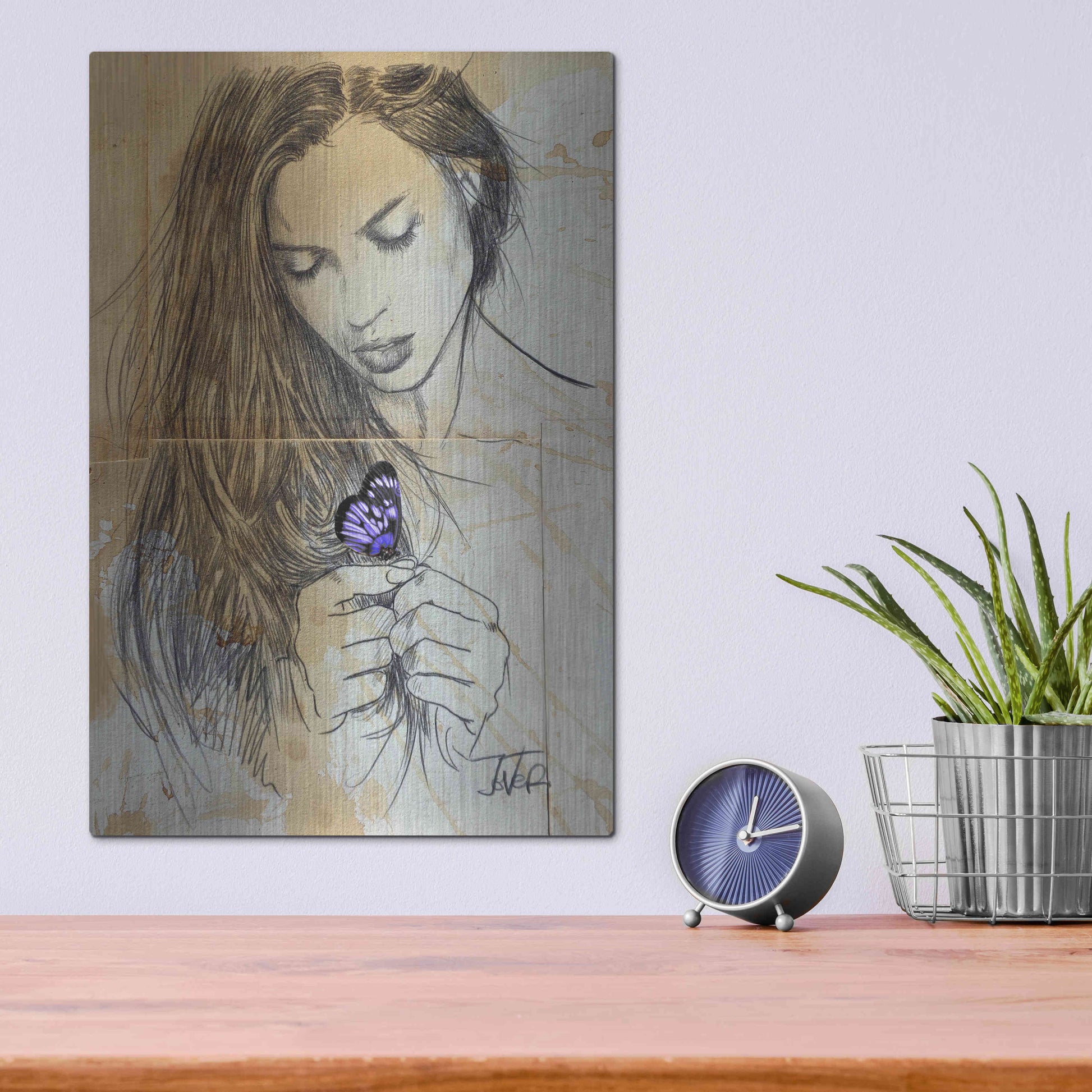 Luxe Metal Art 'Blue Butterfly' by Loui Jover, Metal Wall Art,12x16