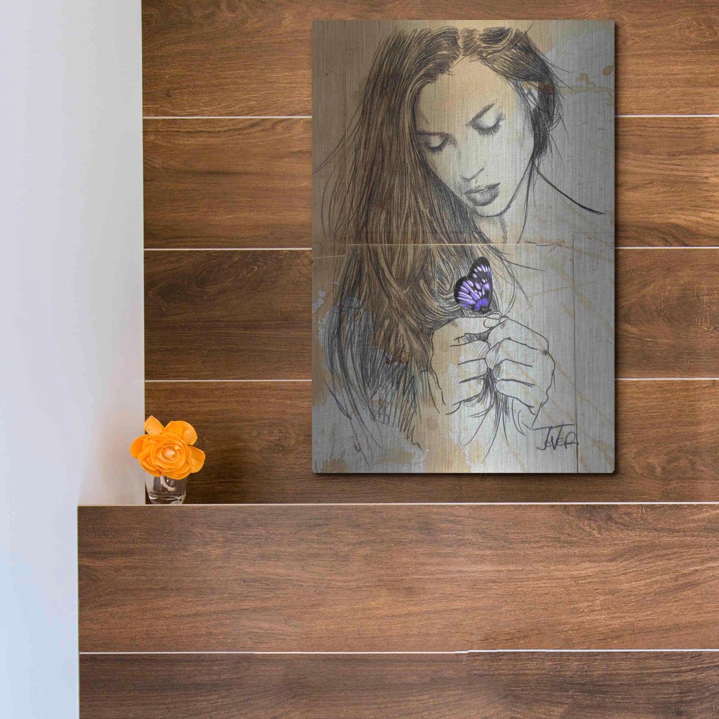 Luxe Metal Art 'Blue Butterfly' by Loui Jover, Metal Wall Art,12x16