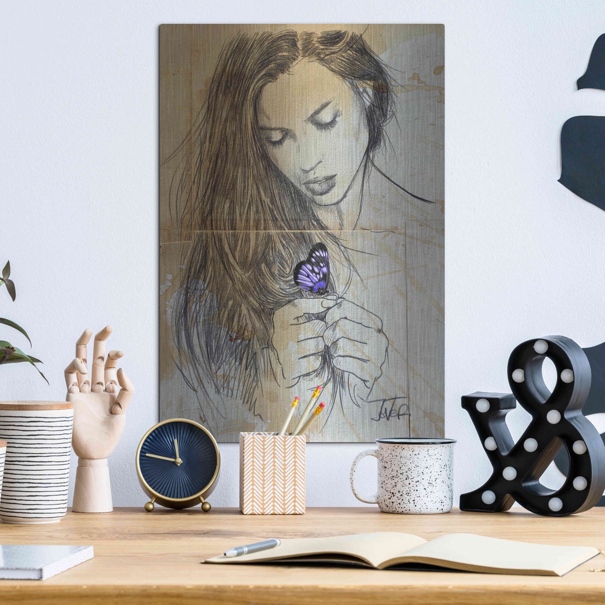 Luxe Metal Art 'Blue Butterfly' by Loui Jover, Metal Wall Art,12x16