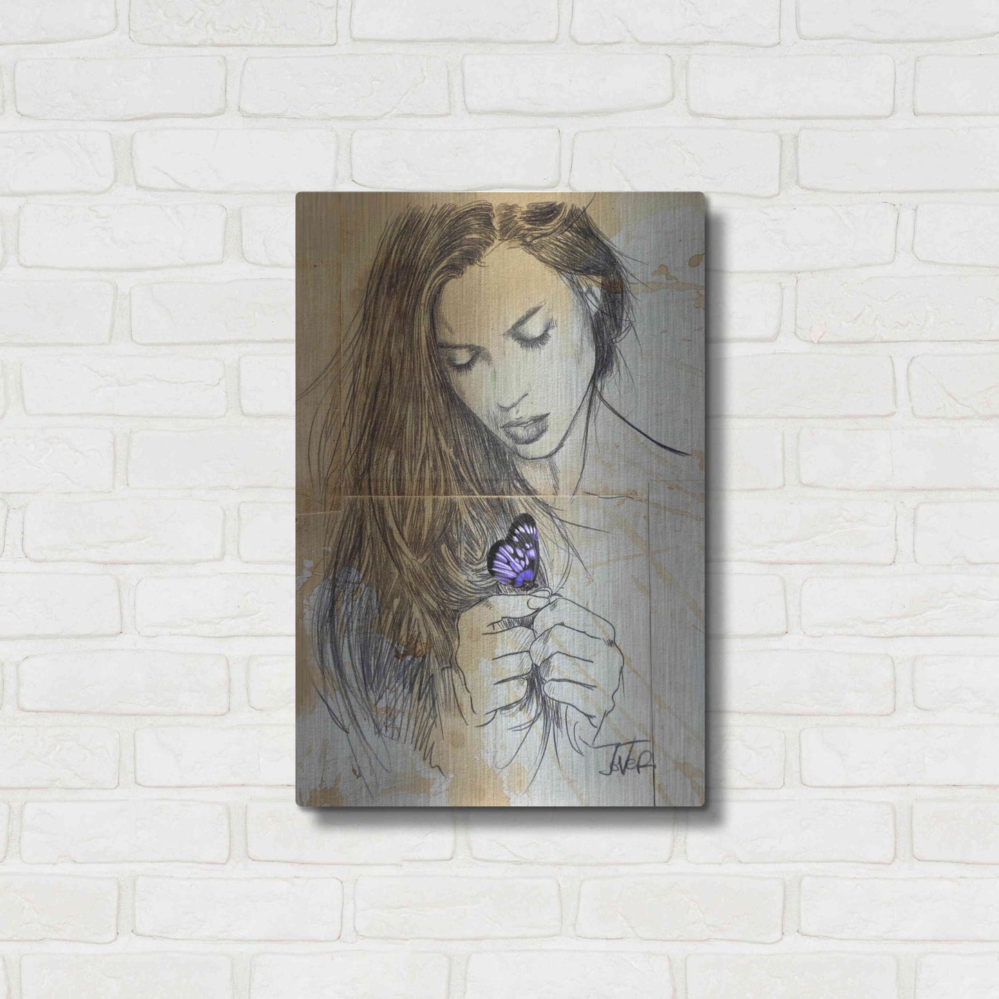 Luxe Metal Art 'Blue Butterfly' by Loui Jover, Metal Wall Art,16x24