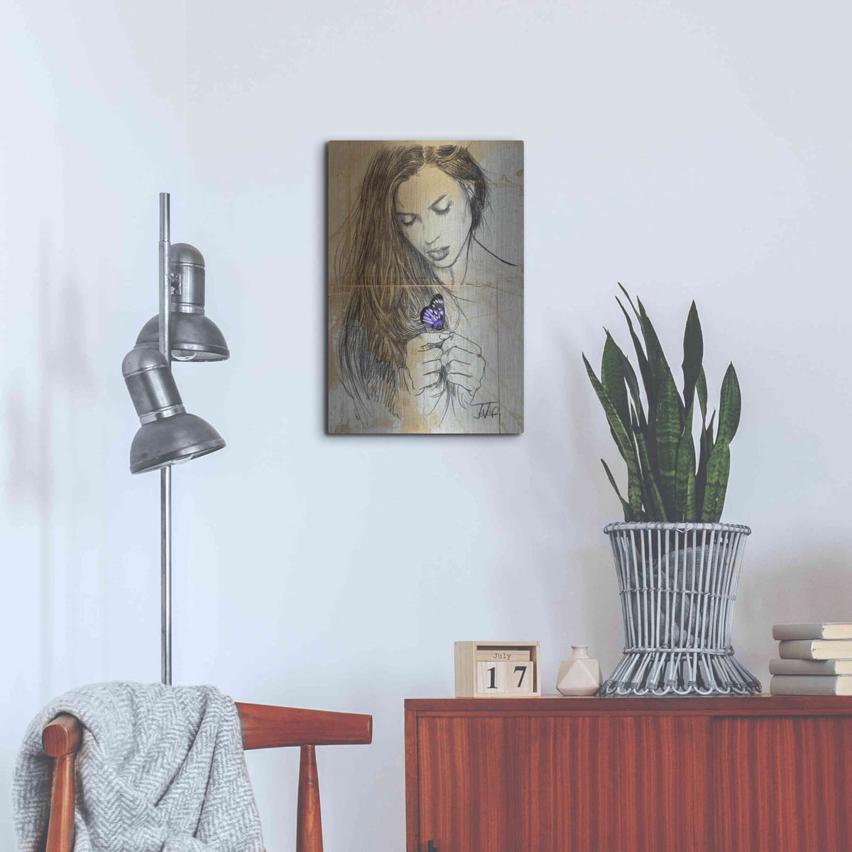 'Blue Butterfly' by Loui Jover – Metal Wall Art, 16x24 room view