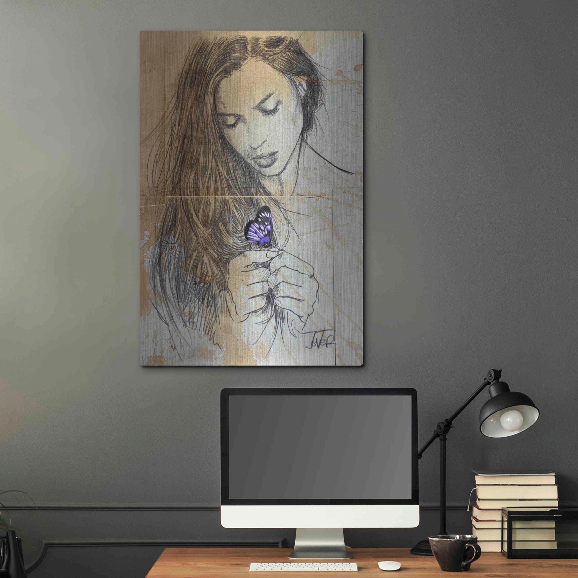 Luxe Metal Art 'Blue Butterfly' by Loui Jover, Metal Wall Art,24x36