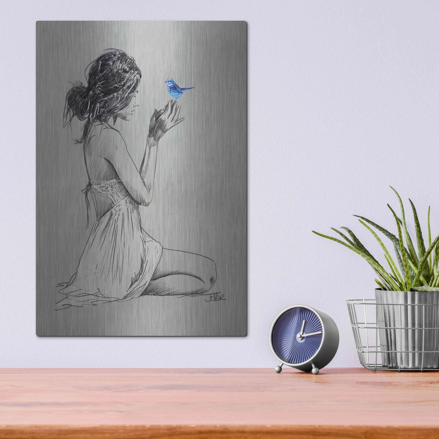 Luxe Metal Art 'Hope And Pray' by Loui Jover, Metal Wall Art,12x16