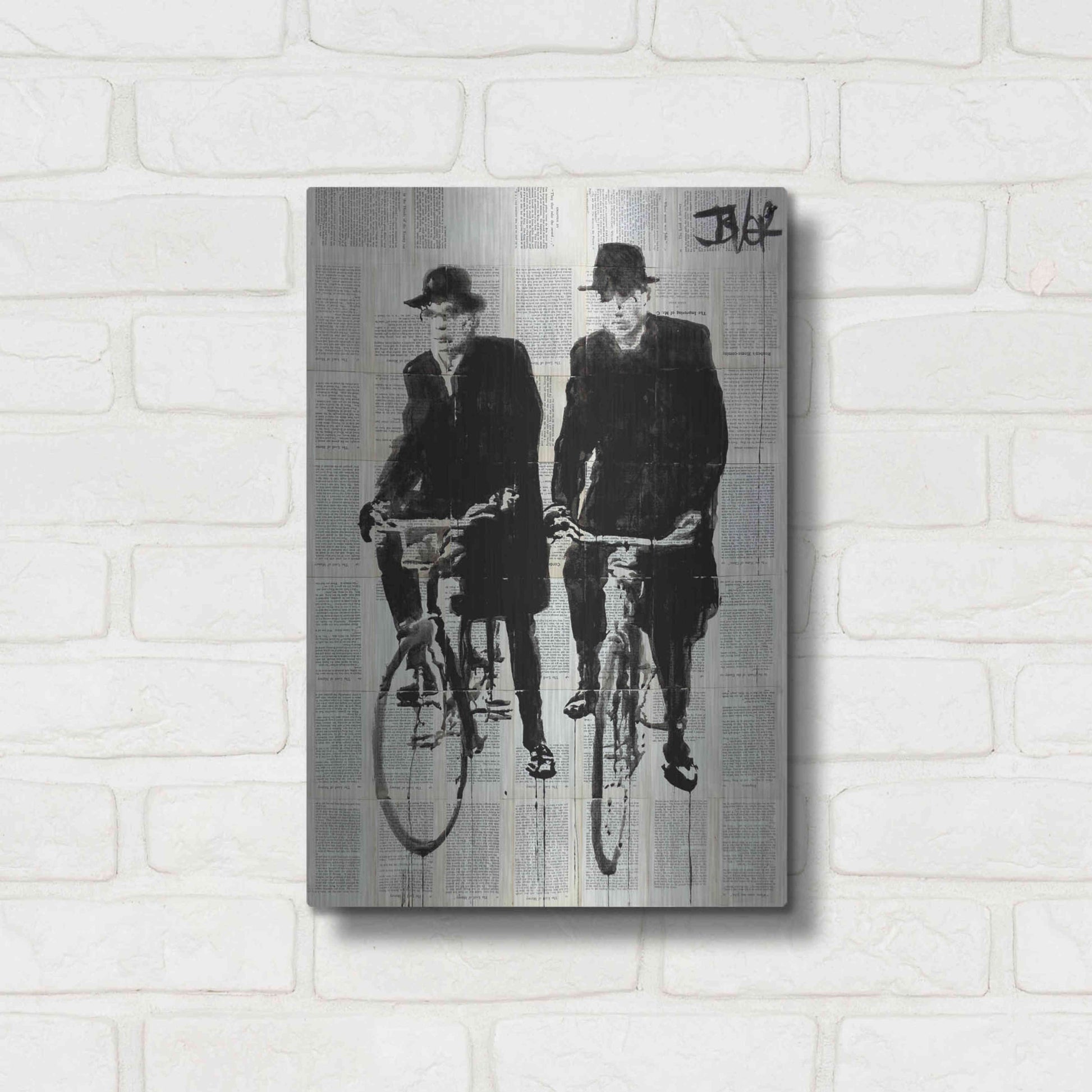 Luxe Metal Art 'Two Men On Bikes' by Loui Jover, Metal Wall Art,12x16