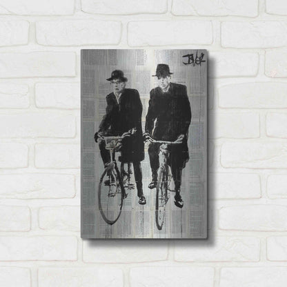 Luxe Metal Art 'Two Men On Bikes' by Loui Jover, Metal Wall Art,12x16