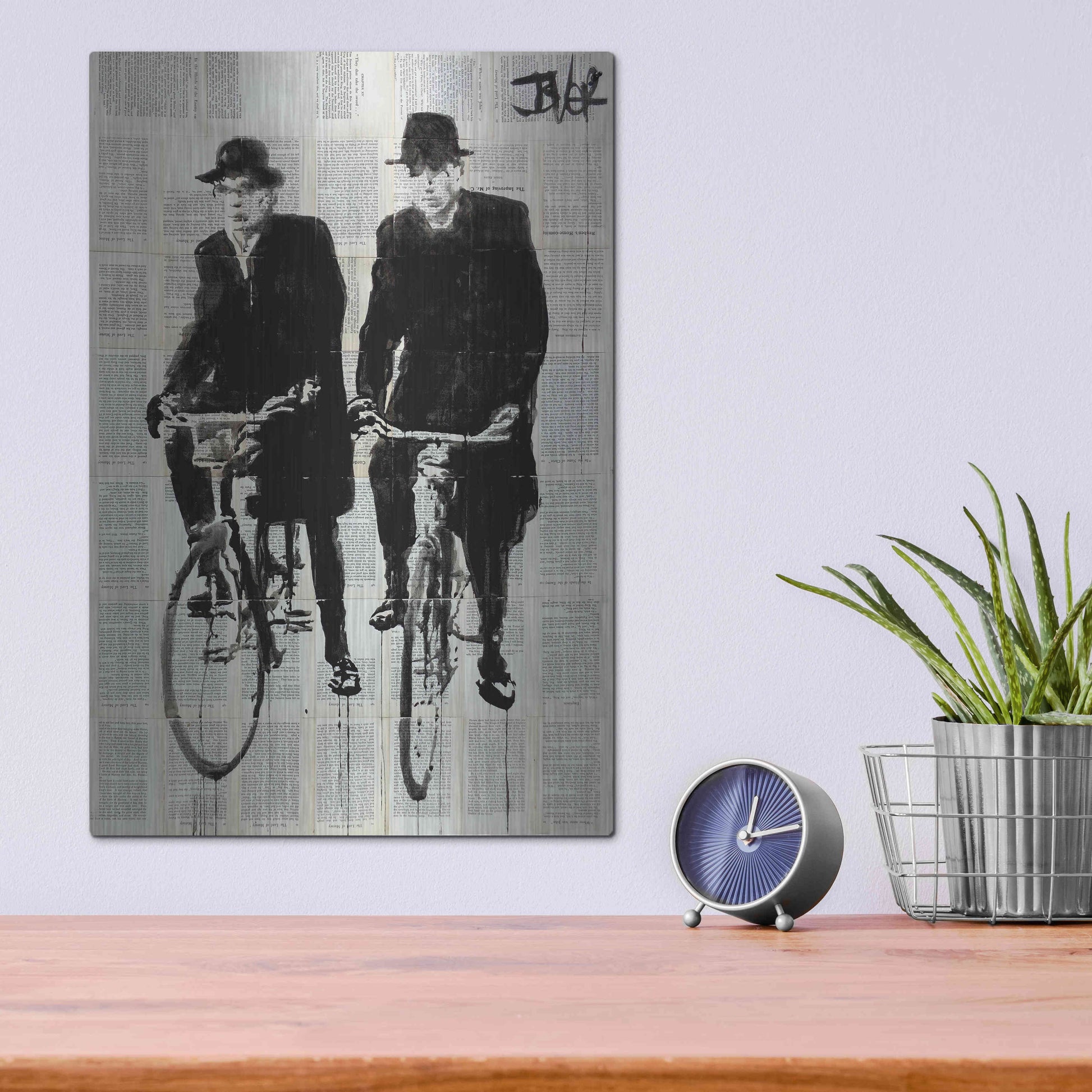 Luxe Metal Art 'Two Men On Bikes' by Loui Jover, Metal Wall Art,12x16