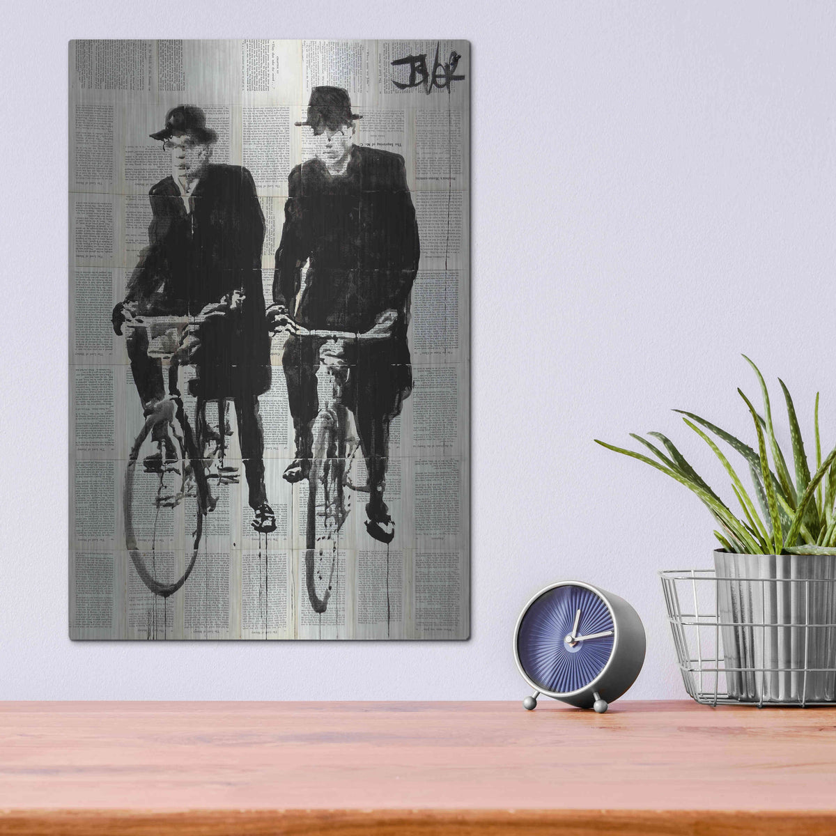 Luxe Metal Art 'Two Men On Bikes' by Loui Jover, Metal Wall Art,12x16