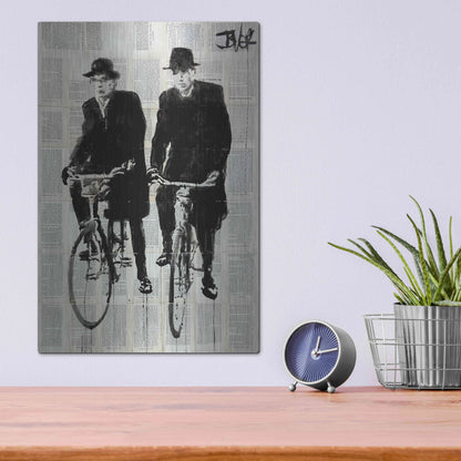 Luxe Metal Art 'Two Men On Bikes' by Loui Jover, Metal Wall Art,12x16