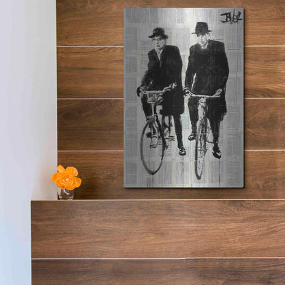 Luxe Metal Art 'Two Men On Bikes' by Loui Jover, Metal Wall Art,12x16