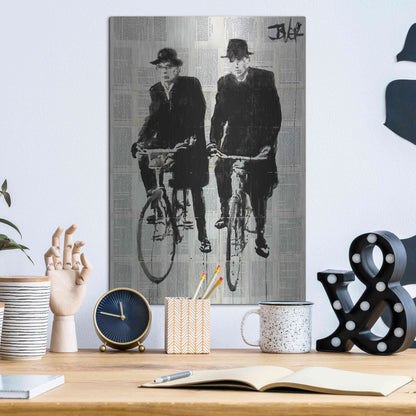 Luxe Metal Art 'Two Men On Bikes' by Loui Jover, Metal Wall Art,12x16