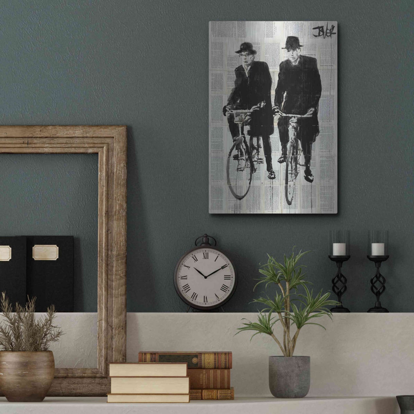 Luxe Metal Art 'Two Men On Bikes' by Loui Jover, Metal Wall Art,12x16
