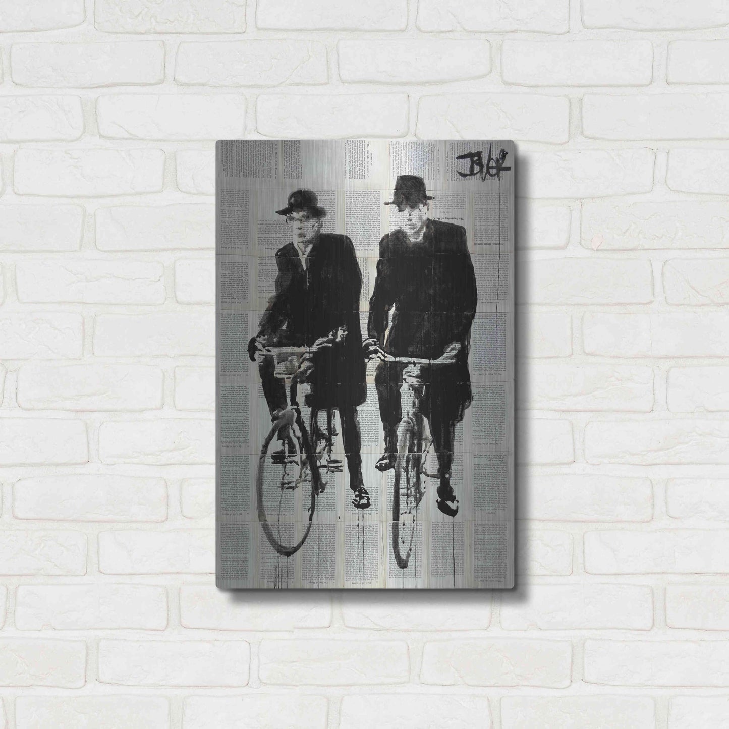 Luxe Metal Art 'Two Men On Bikes' by Loui Jover, Metal Wall Art,16x24