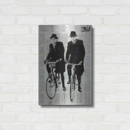 Luxe Metal Art 'Two Men On Bikes' by Loui Jover, Metal Wall Art,16x24