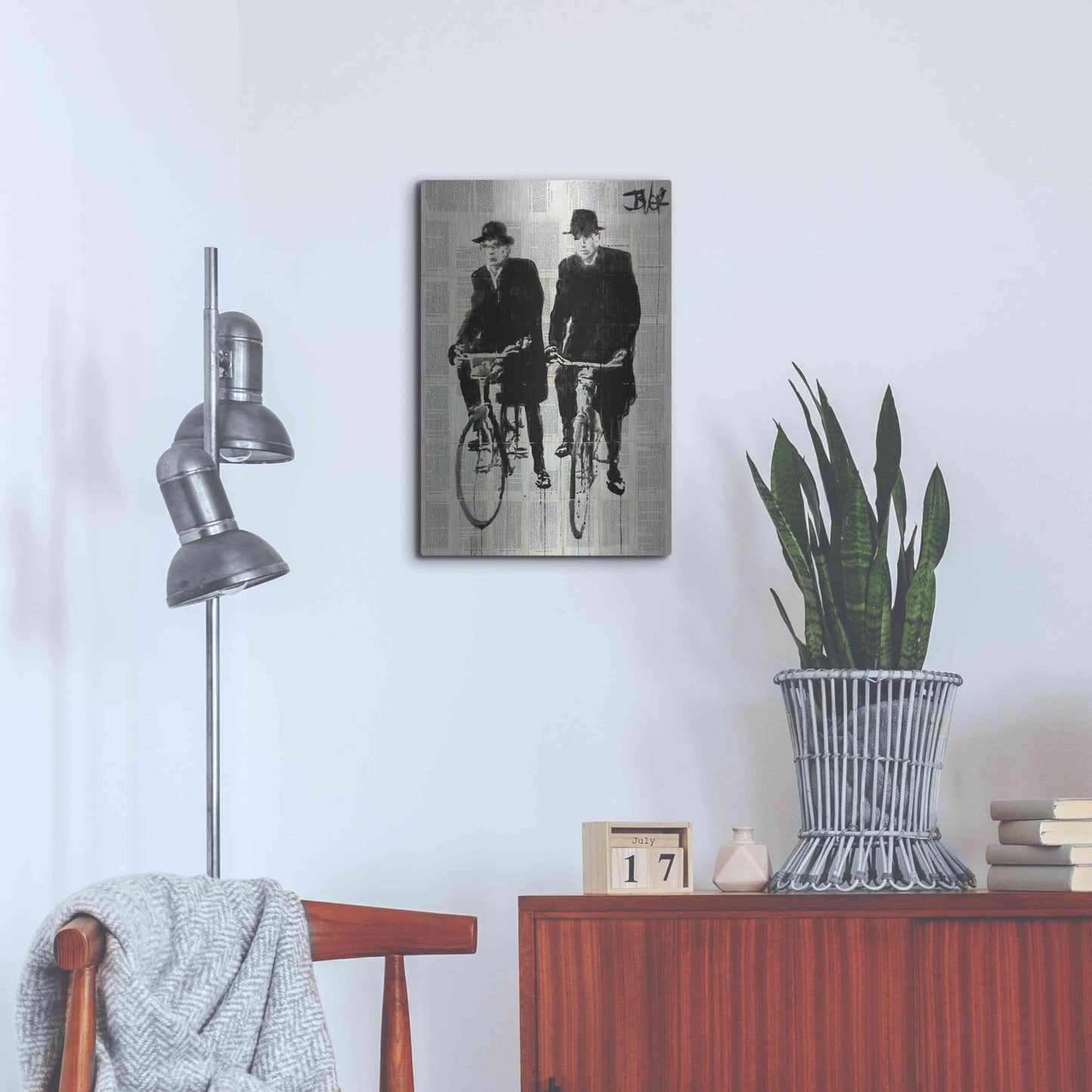 Luxe Metal Art 'Two Men On Bikes' by Loui Jover, Metal Wall Art,16x24