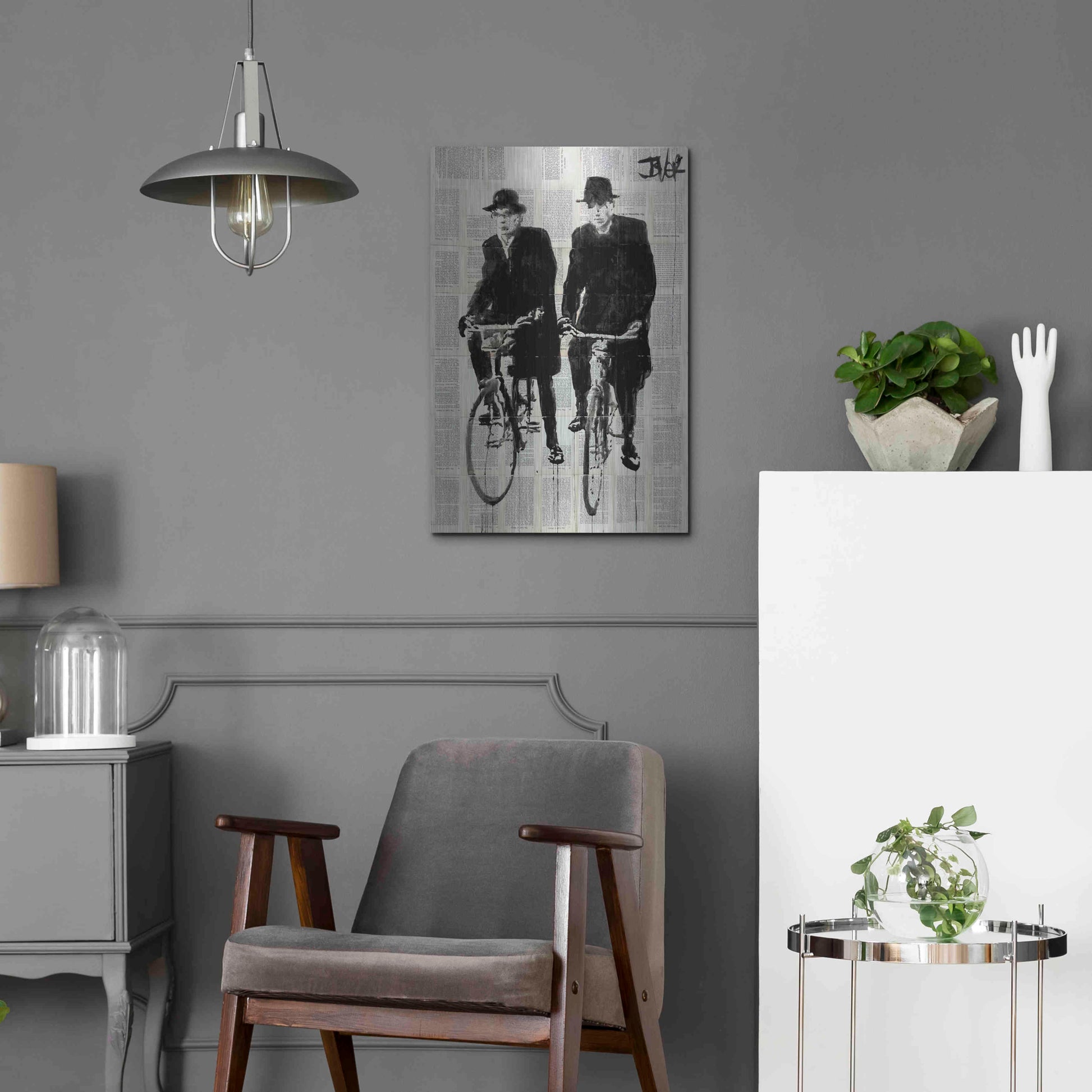 Luxe Metal Art 'Two Men On Bikes' by Loui Jover, Metal Wall Art,16x24