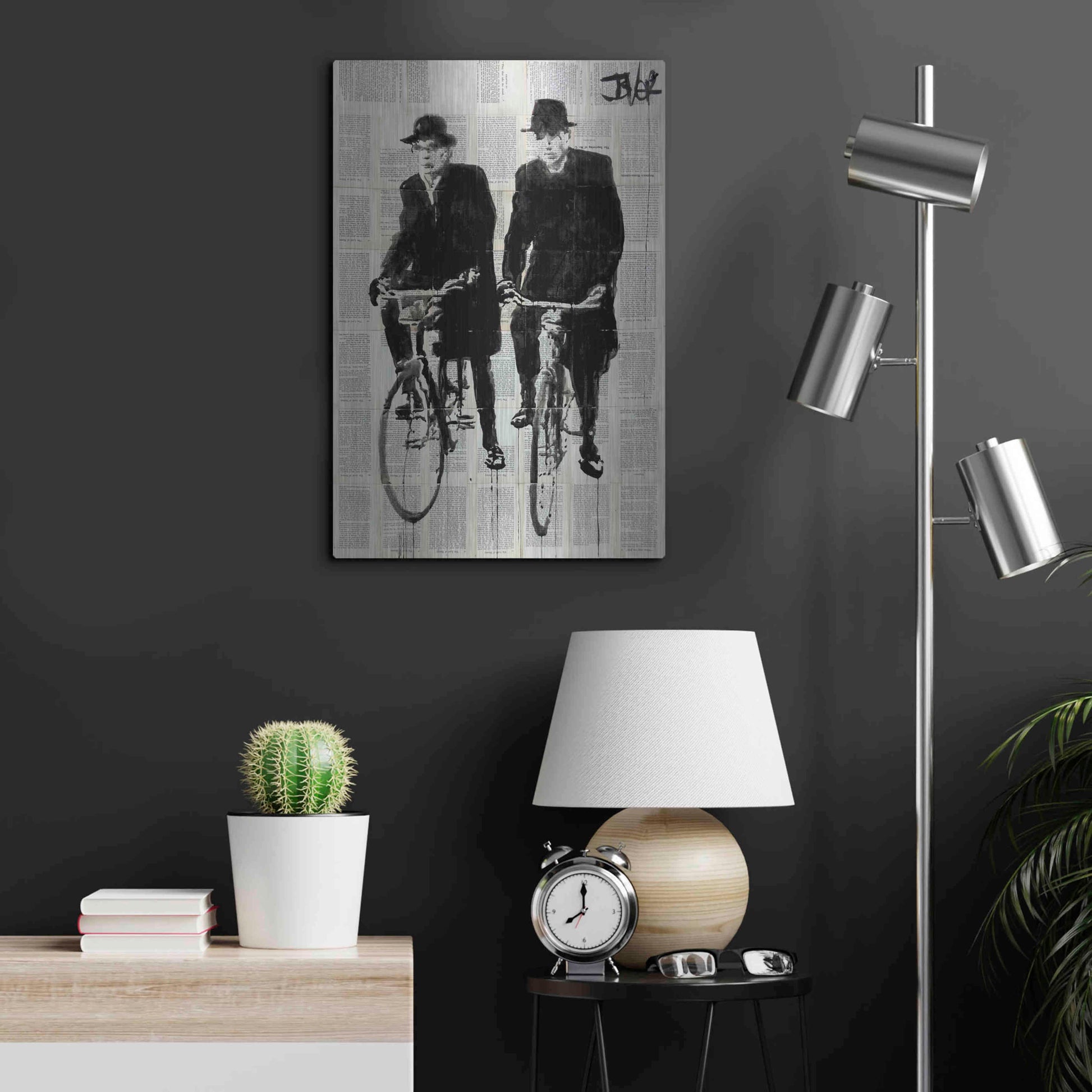 Luxe Metal Art 'Two Men On Bikes' by Loui Jover, Metal Wall Art,16x24