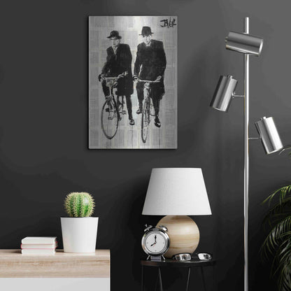 Luxe Metal Art 'Two Men On Bikes' by Loui Jover, Metal Wall Art,16x24
