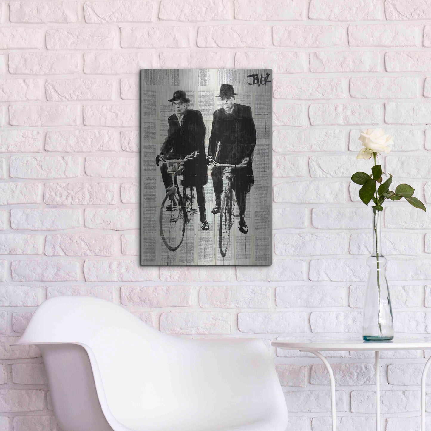 Luxe Metal Art 'Two Men On Bikes' by Loui Jover, Metal Wall Art,16x24
