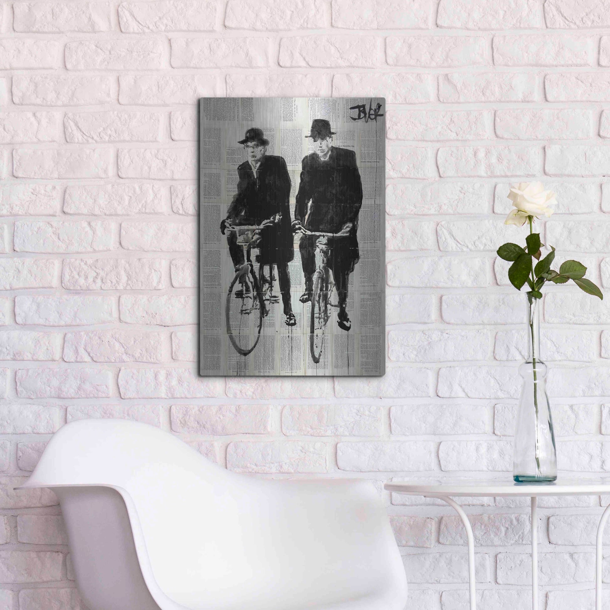 Luxe Metal Art 'Two Men On Bikes' by Loui Jover, Metal Wall Art,16x24