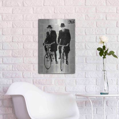 Luxe Metal Art 'Two Men On Bikes' by Loui Jover, Metal Wall Art,16x24