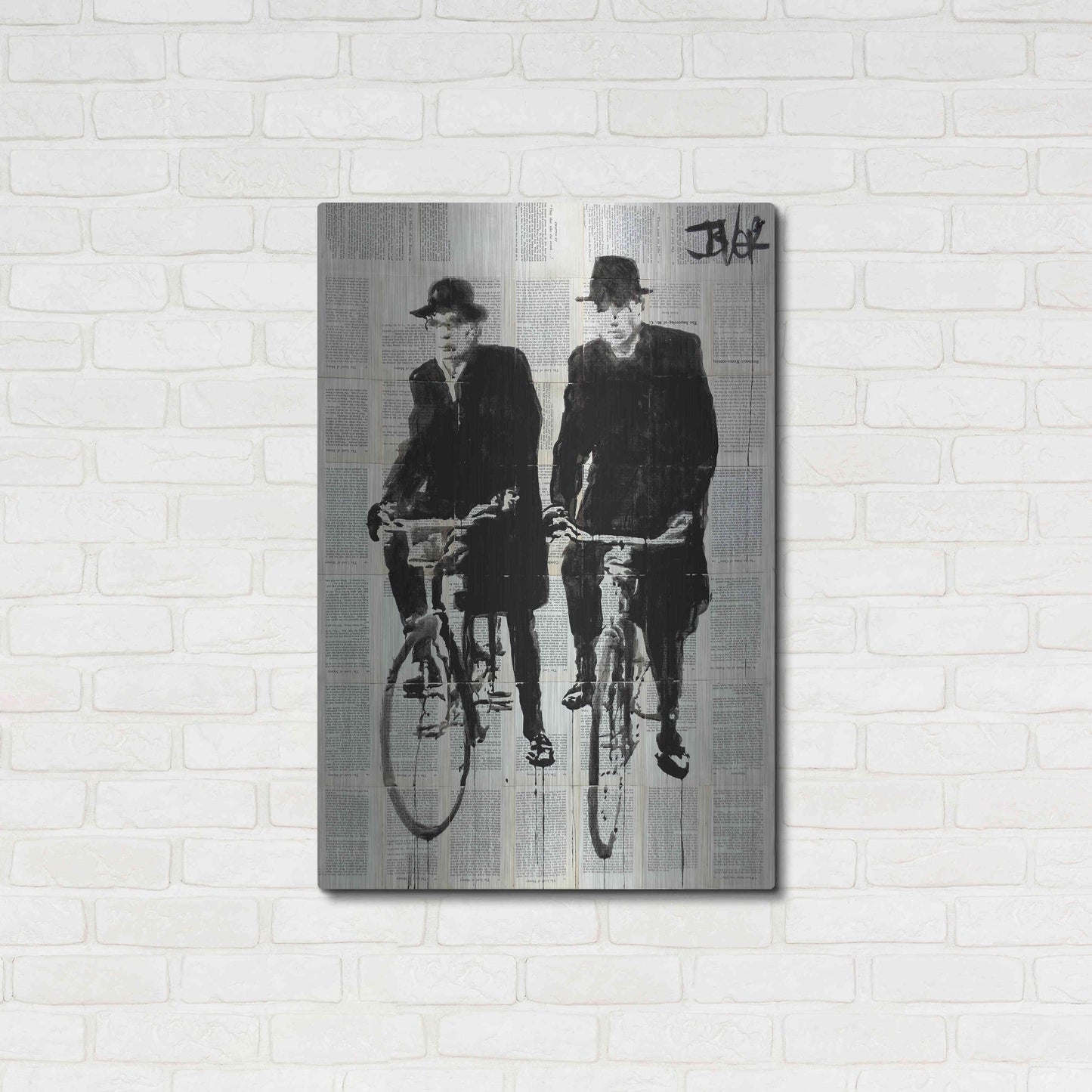 Luxe Metal Art 'Two Men On Bikes' by Loui Jover, Metal Wall Art,24x36