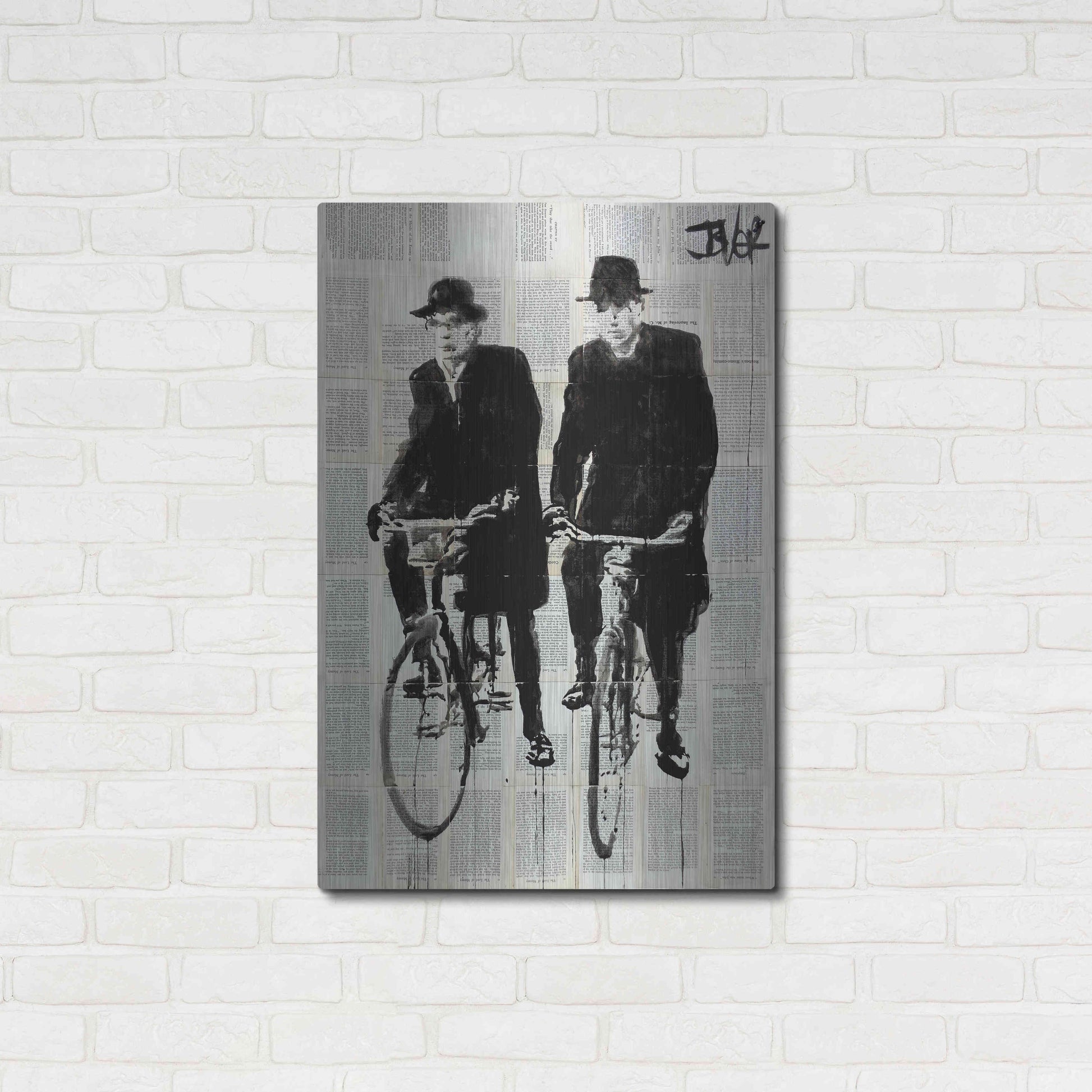 Luxe Metal Art 'Two Men On Bikes' by Loui Jover, Metal Wall Art,24x36